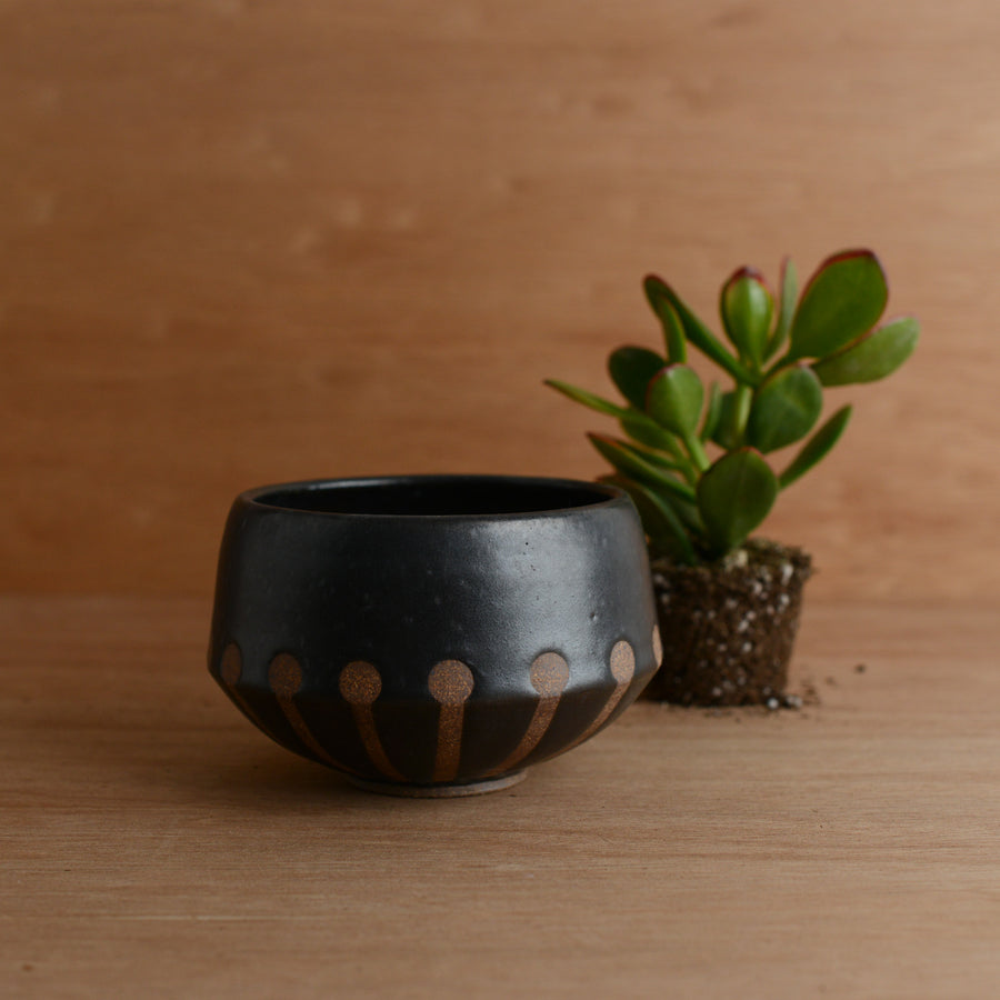 'Dot-Drip Stoneware Planter' (Matte Black) Pottery by Emily Davis