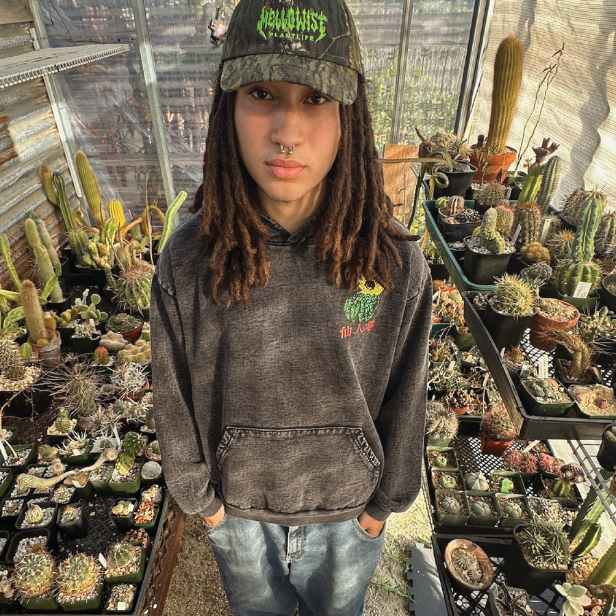 'Plantlife' Hoodie (Acid Wash Black)