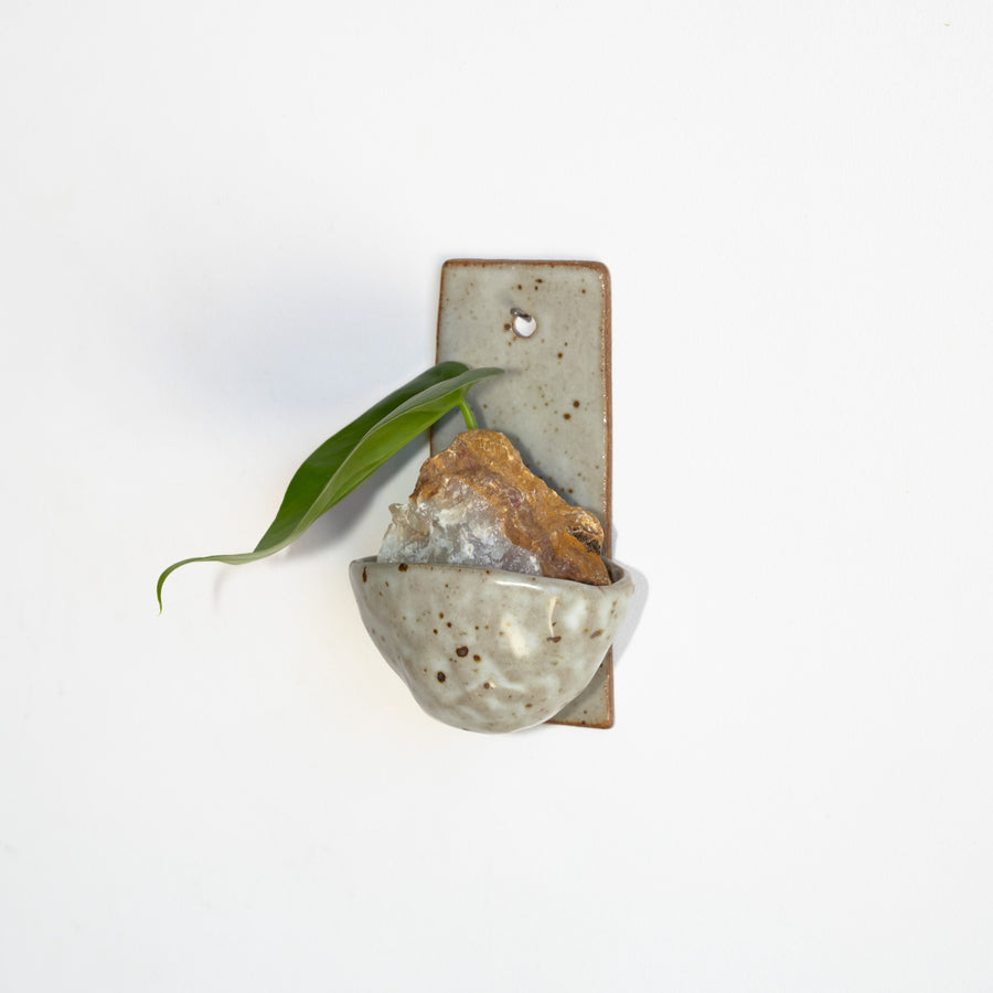 'Ceramic Wall Hanging Plant holder' (White w/ Brown) Small Diana M.