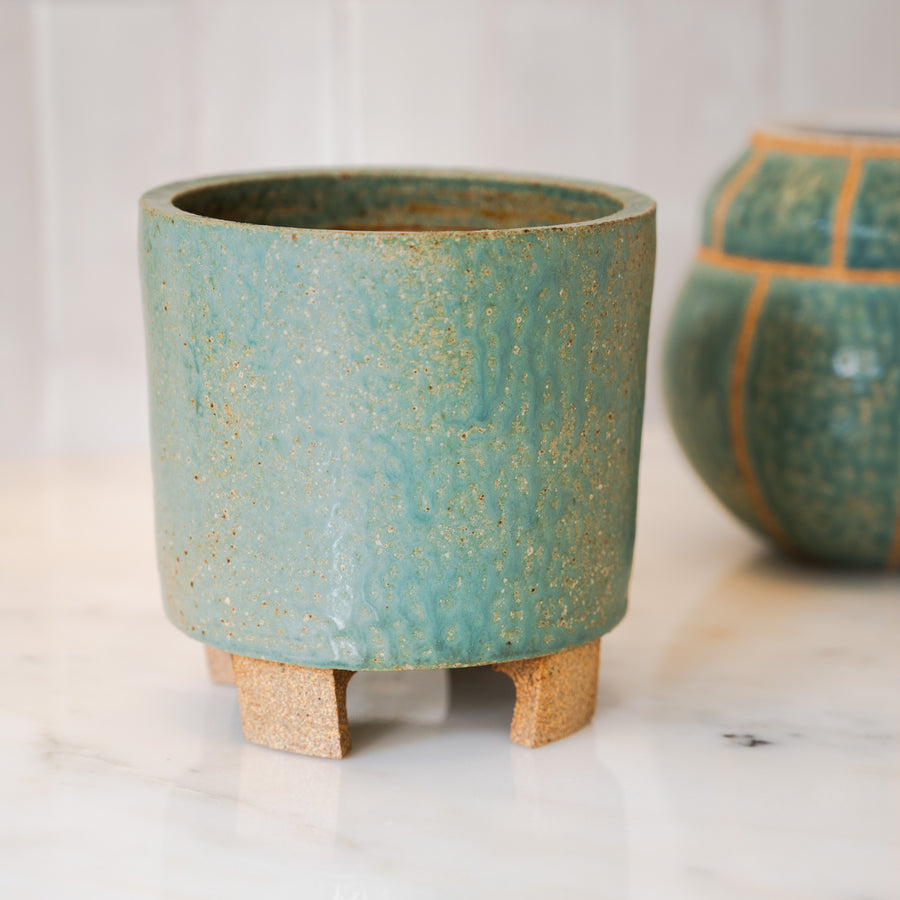 'Footed Plant Pot' (Turquoise) Pottery by Emily Davis