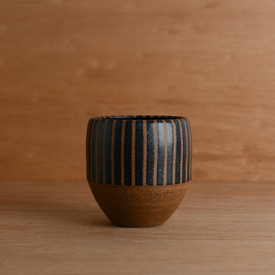 'Thin Stripe Stoneware Planter' (Matte Black) Pottery by Emily Davis