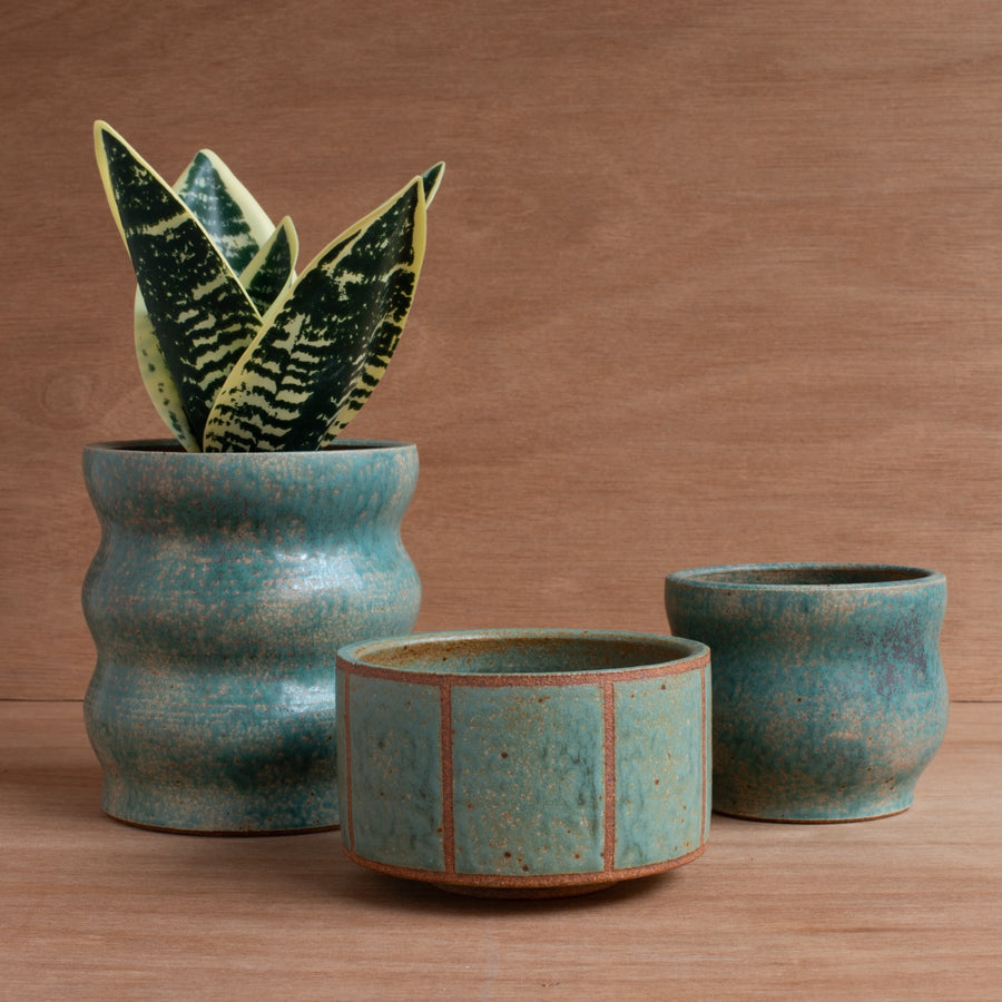 'Stoneware Tall Planter' (Turquoise) Pottery by Emily Davis