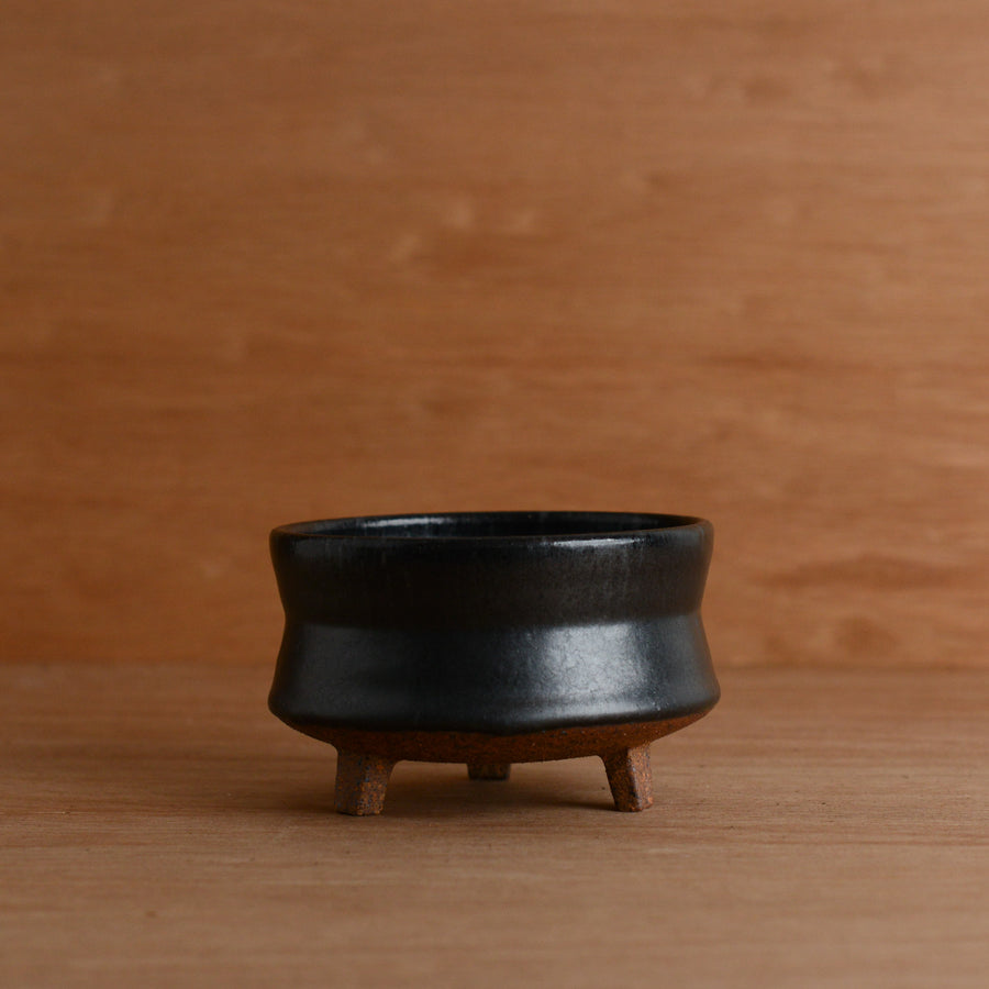 'Footed Low Stoneware Planter' (Matte Black) Pottery by Emily Davis