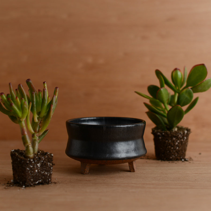'Footed Low Stoneware Planter' (Matte Black) Pottery by Emily Davis