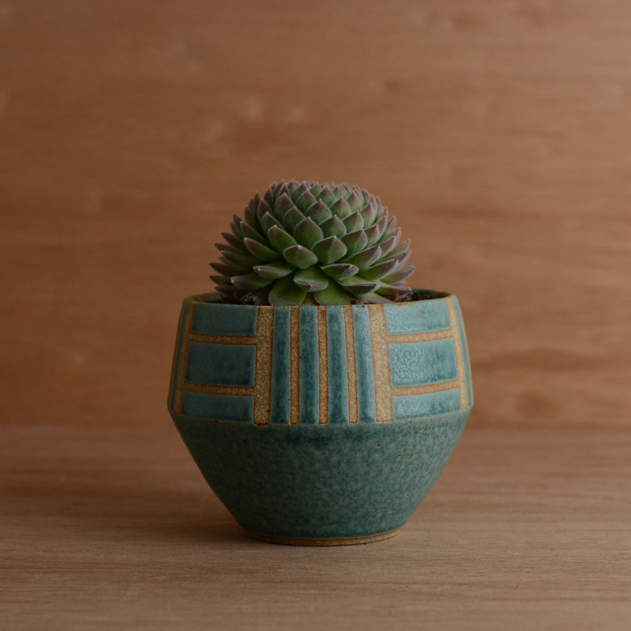 'Stripe Planter' (Turquoise) Pottery by Emily Davis