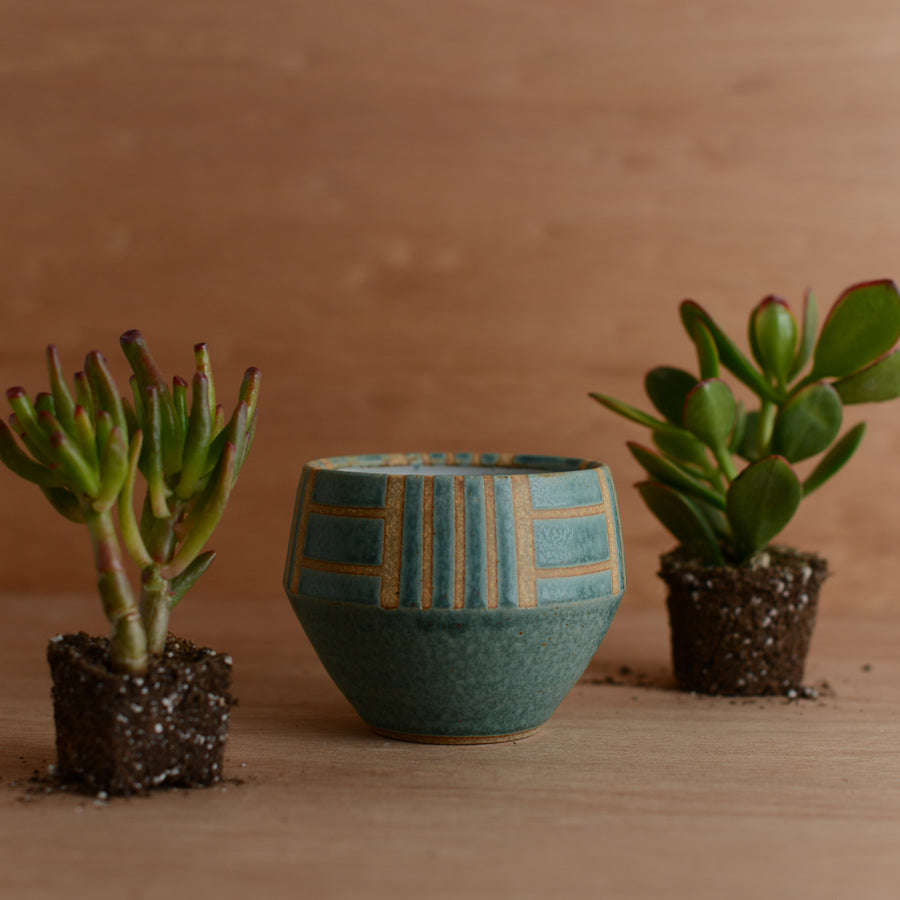 'Stripe Planter' (Turquoise) Pottery by Emily Davis