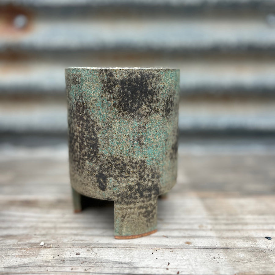 'Footed Plant Pot' (Turquoise Grey Mix) Pottery by Emily Davis