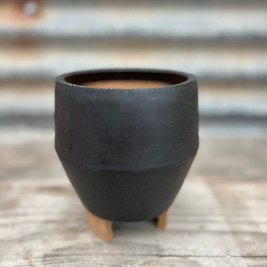 'Footed Plant Pot' (Matte Black) Pottery by Emily Davis