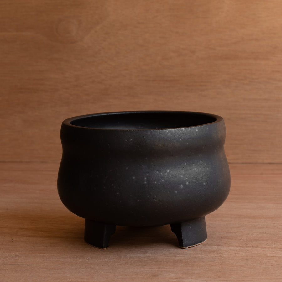 'Footed Stoneware Planter' (Matte Black) Pottery by Emily Davis